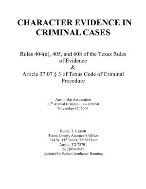 Character Evidence in Criminal Cases