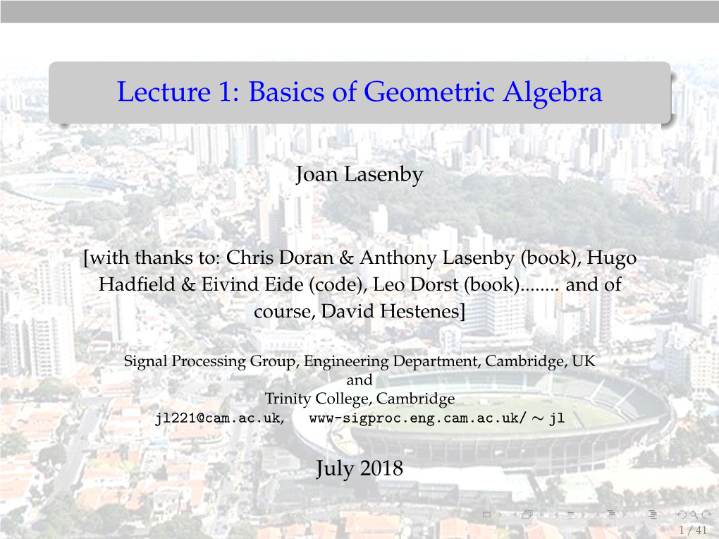 Lecture 1: Basics Of Geometric Algebra - DocsLib