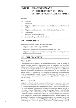 Unit 12 Adaptation and Interpretation of Folk