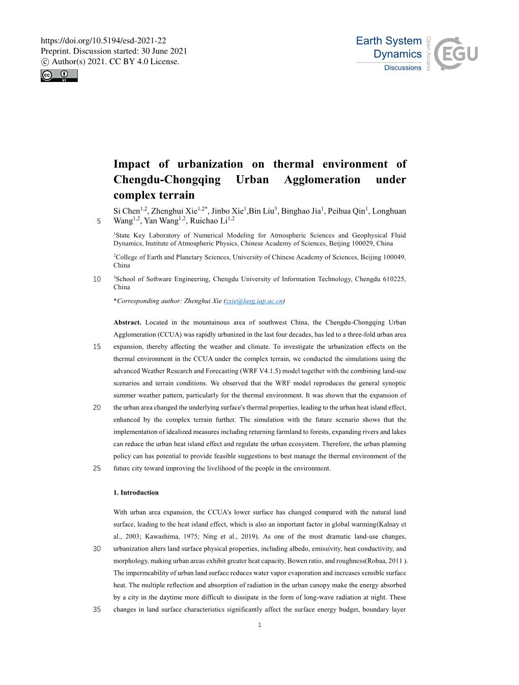 Impact of Urbanization on Thermal Environment of Chengdu