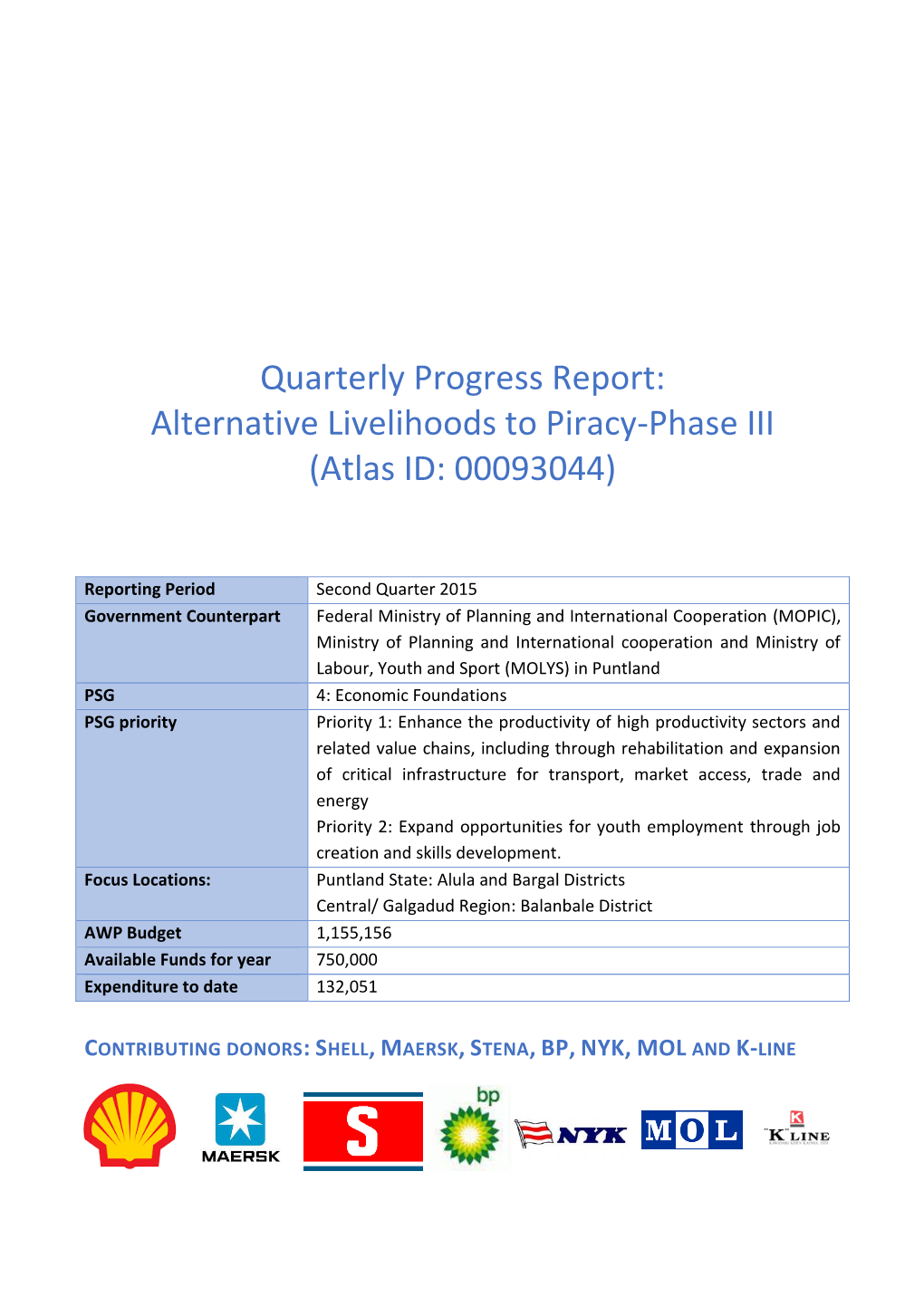 Quarterly Progress Report: Alternative Livelihoods to Piracy-Phase III (Atlas ID: 00093044)