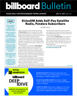 Siriusxm Adds Self-Pay Satellite Radio, Pandora Subscribers