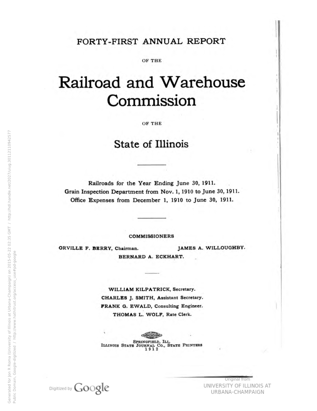 Annual Report of the Railroad and Warehouse Commission of The