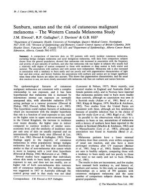 Sunburn, Suntan and the Risk of Cutaneous Malignant Melanoma the Western Canada Melanoma Study J.M