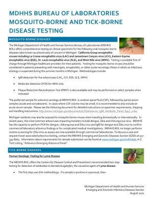MDHHS BOL Mosquito-Borne and Tick-Borne Disease Testing