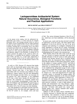 Lactoperoxidase Antibacterial System: Natural Occurrence, Biological Functions and Practical Applications