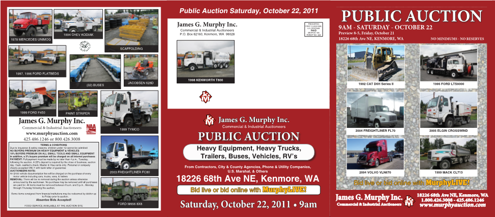 Public Auction Saturday, October 22, 2011 James G