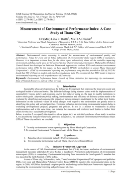 Measurement of Environmental Performance Index: a Case Study of Thane City