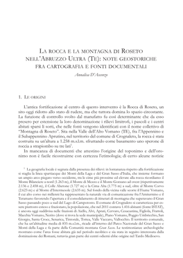 La Rocca E La Montagna Di Roseto Nell’Abruzzo Ultra (Te): Note Geostoriche Fra Cartografia E Fonti Documentali Annalisa D’Ascenzo