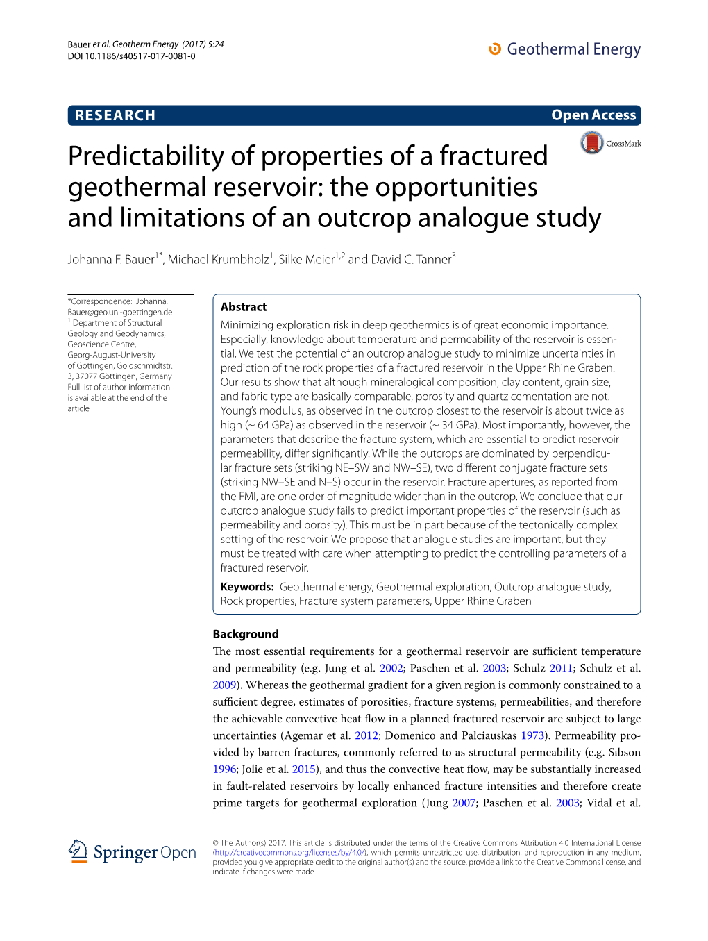 Predictability of Properties of a Fractured Geothermal Reservoir: the Opportunities and Limitations of an Outcrop Analogue Study