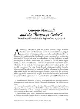 Giorgio Morandi and the “Return to Order”: from Pittura Metafisica to Regionalism, 1917-1928