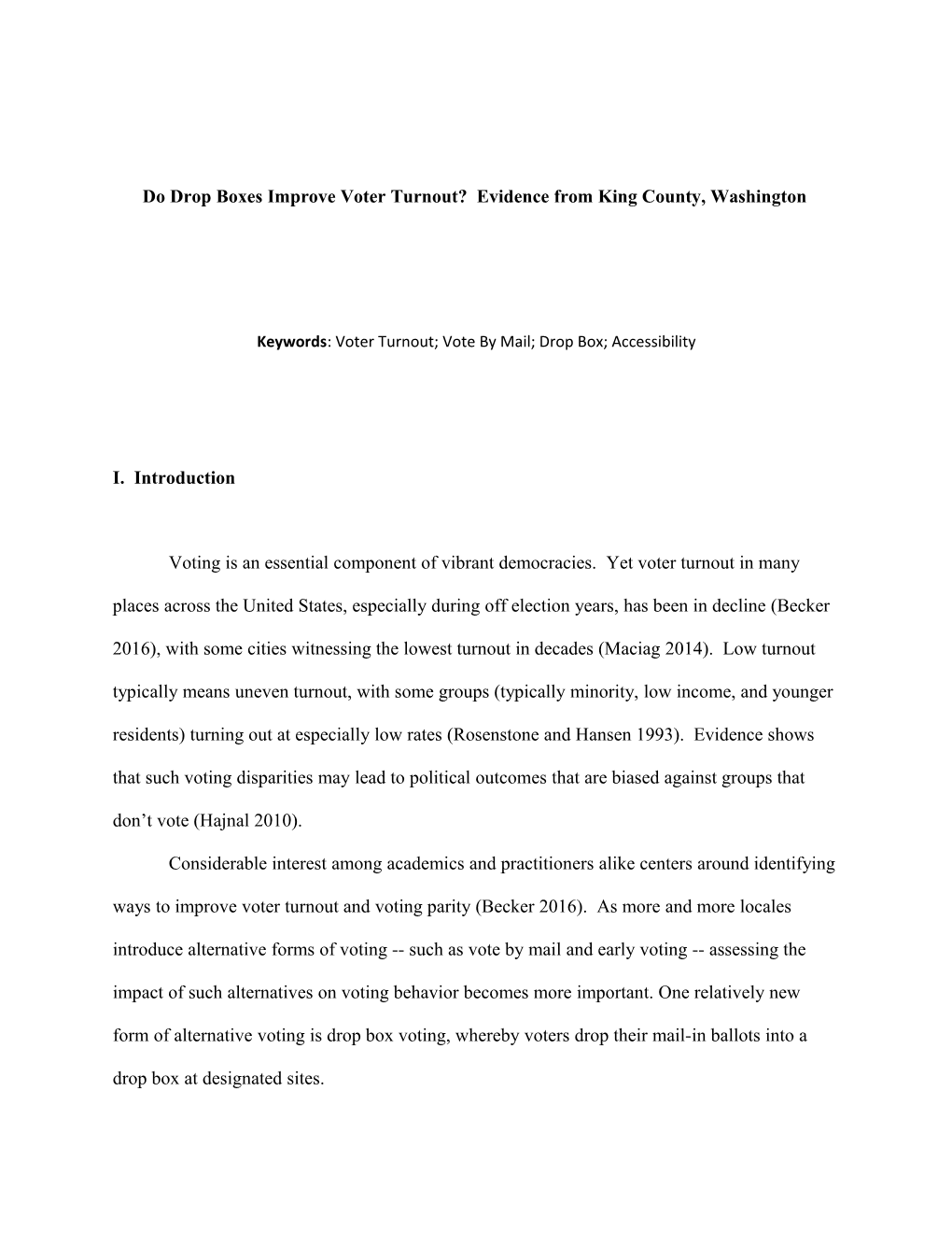 Do Drop Boxes Improve Voter Turnout? Evidence from King County, Washington