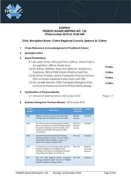 AGENDA FNQROC BOARD MEETING NO. 133 10 December 2018 at 10.00 AM Civic Reception Room, Cairns Regional Council, Spence St, Cairn