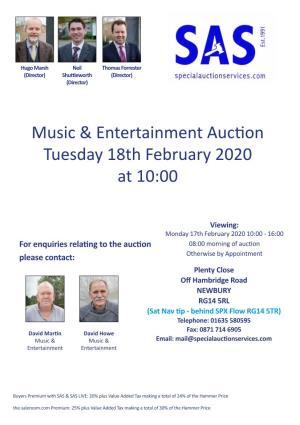 Music & Entertainment Auction Tuesday 18Th February 2020 at 10:00