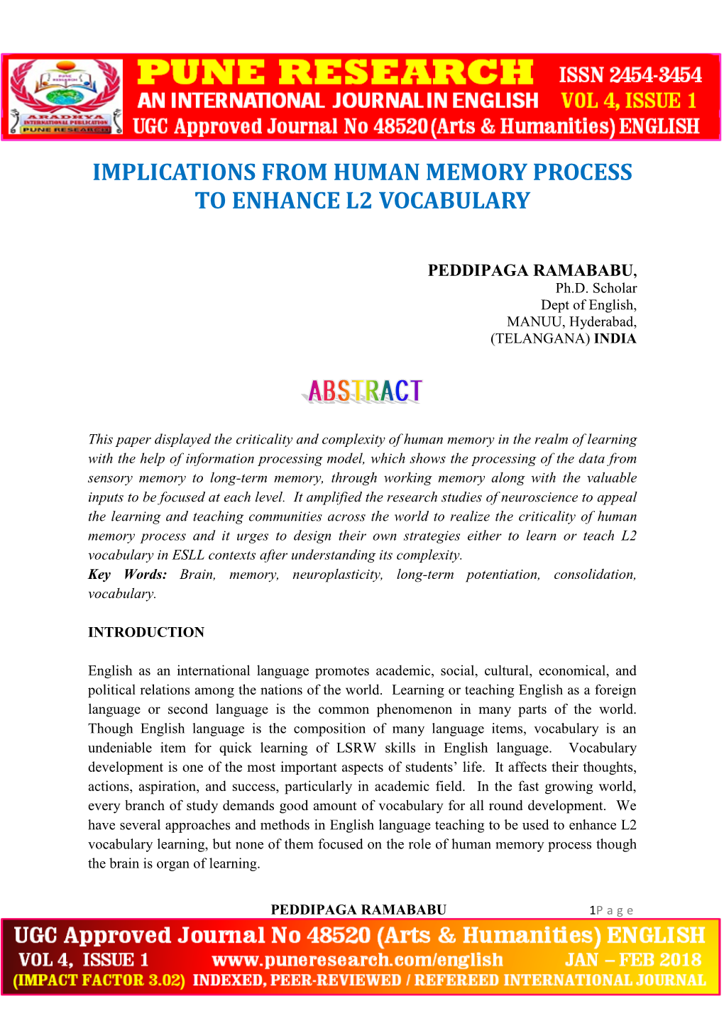 Implications from Human Memory Process to Enhance L2 Vocabulary