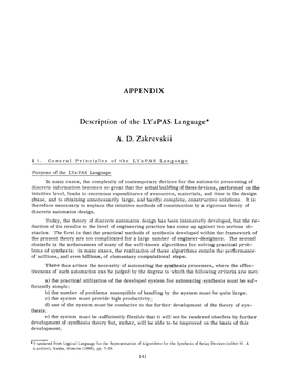 APPENDIX Description of the L Yap AS Language* A. D. Zakrevskii