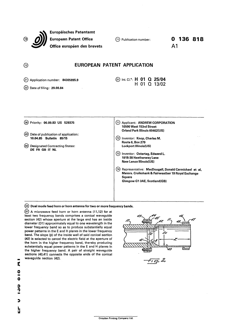 Dual Mode Feed Horn Or Horn Antenna for Two Or More Frequency Bands