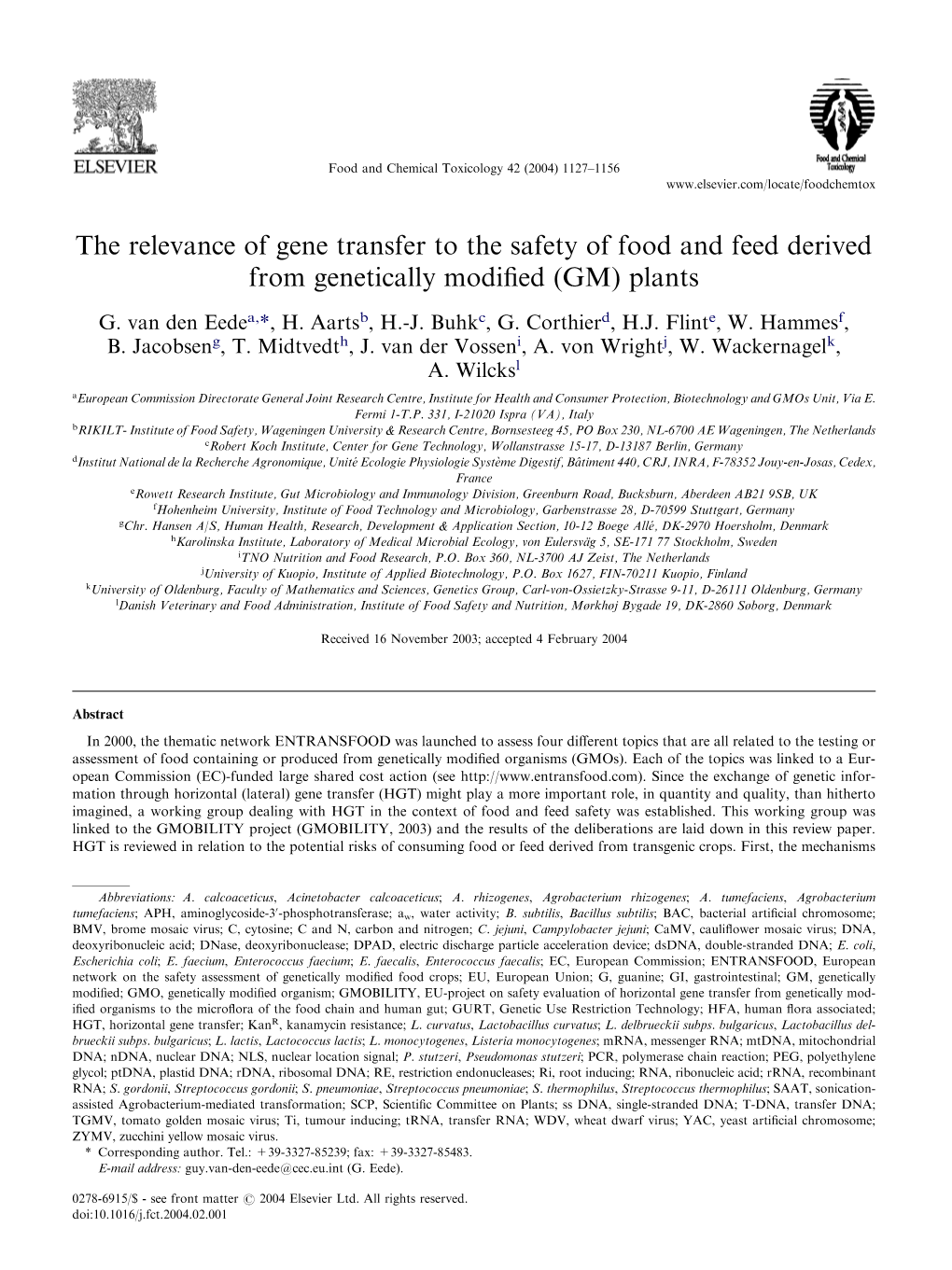 The Relevance of Gene Transfer to the Safety of Food and Feed Derived from Genetically Modified (GM) Plants
