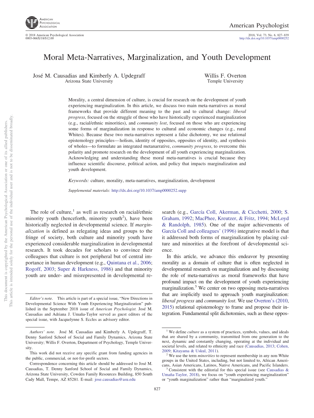 Moral Meta-Narratives, Marginalization, and Youth Development