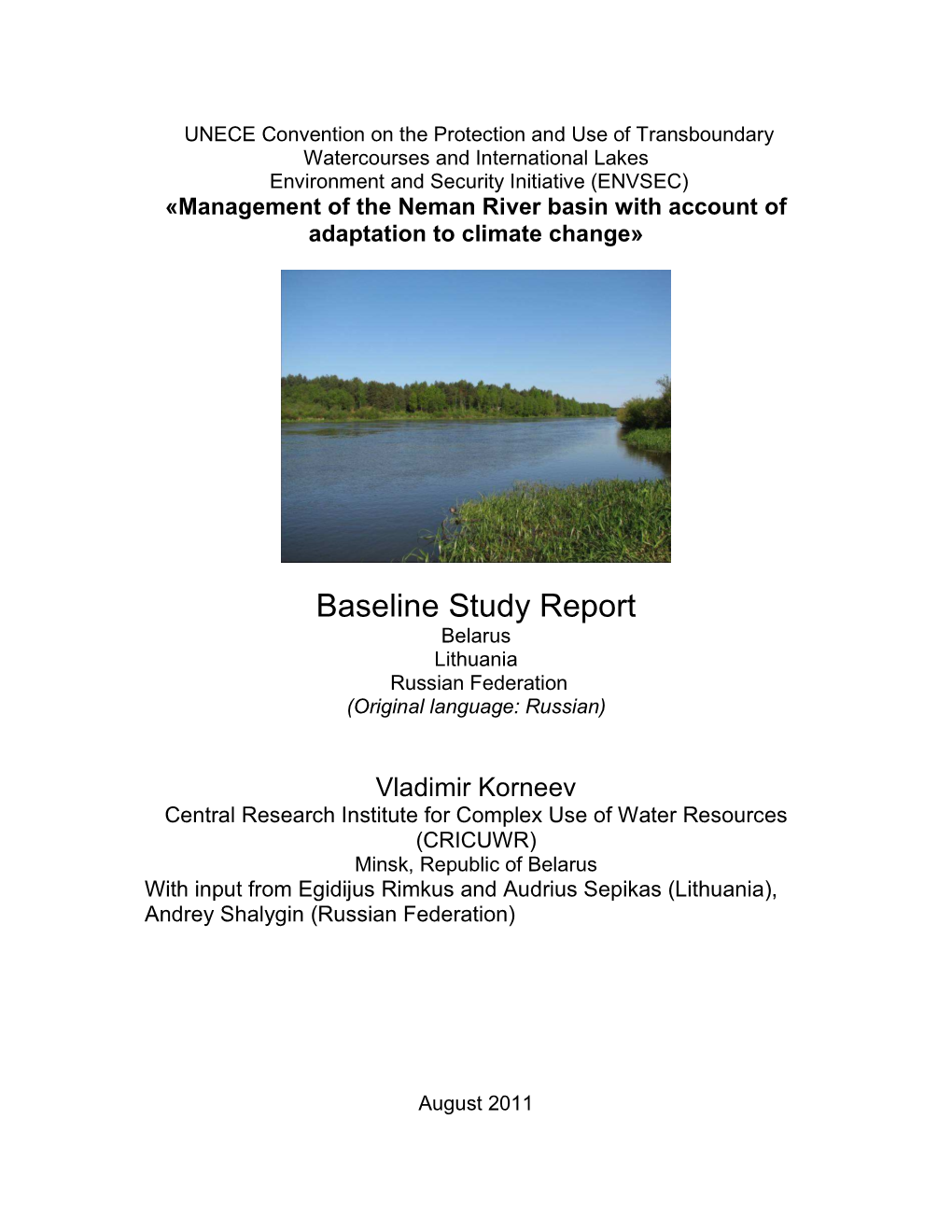 Baseline Study Report Belarus Lithuania Russian Federation (Original Language: Russian)