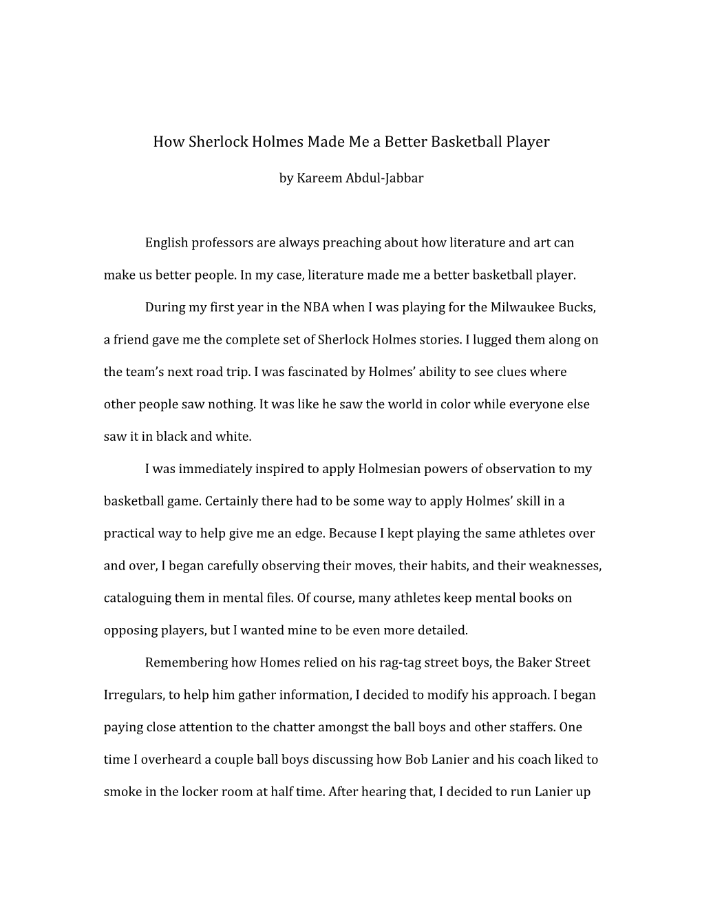 How Sherlock Holmes Made Me a Better Basketball Player