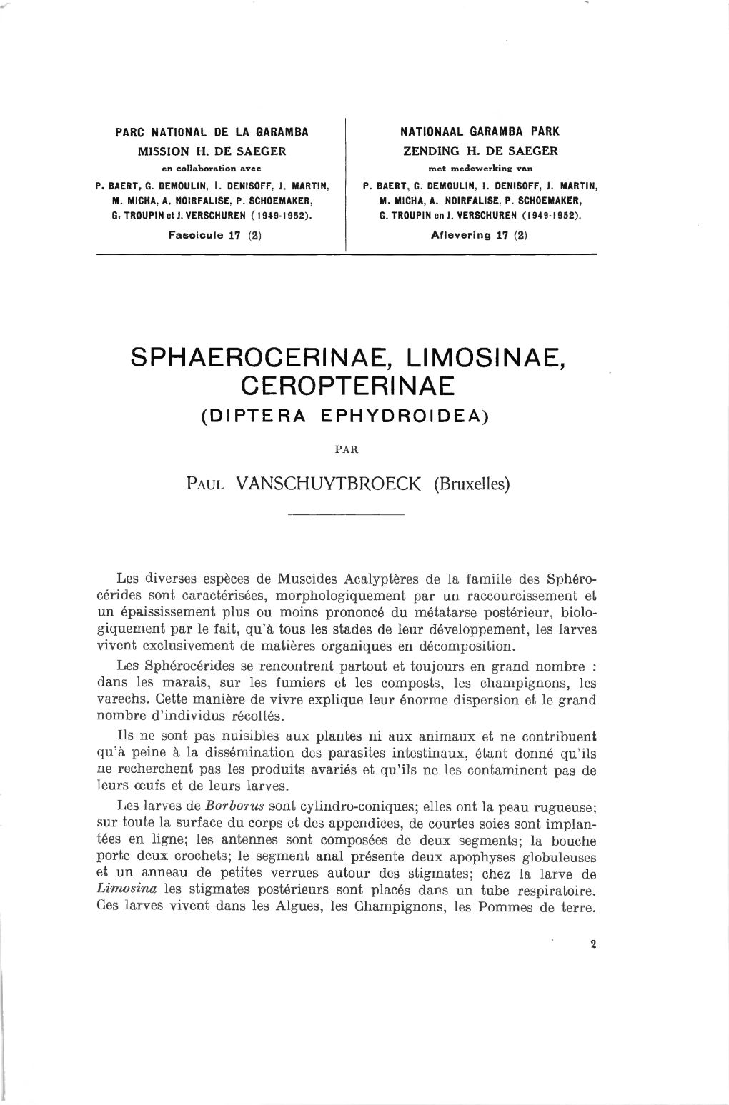 Sphaerocerinae, Limosinae, Ceropterinae (Diptera Ephydroidea)