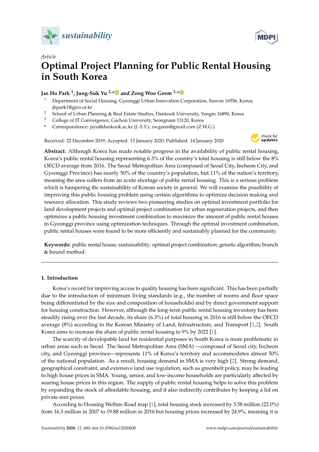 Optimal Project Planning for Public Rental Housing in South Korea