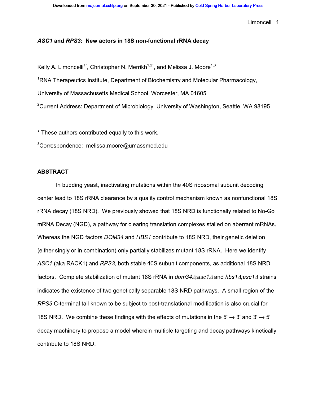 ASC1 and RPS3: New Actors in 18S Non-Functional Rrna Decay