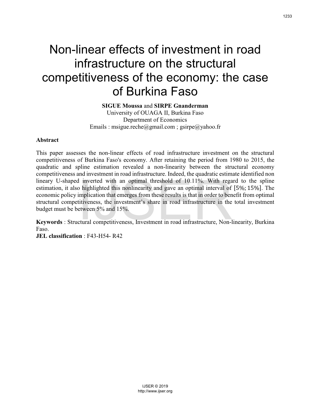 Non-Linear Effects of Investment in Road Infrastructure on the Structural