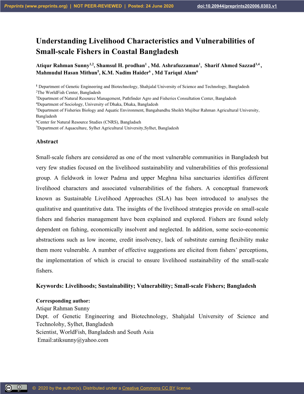 Understanding Livelihood Characteristics and Vulnerabilities of Small-Scale Fishers in Coastal Bangladesh