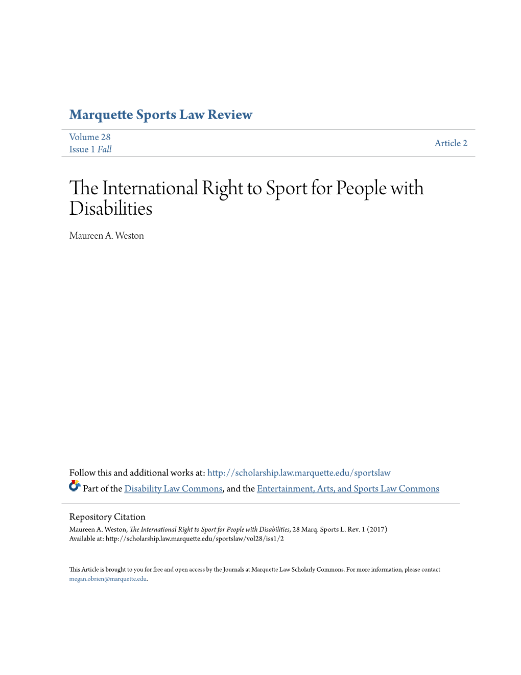 The International Right to Sport for People with Disabilities, 28 Marq
