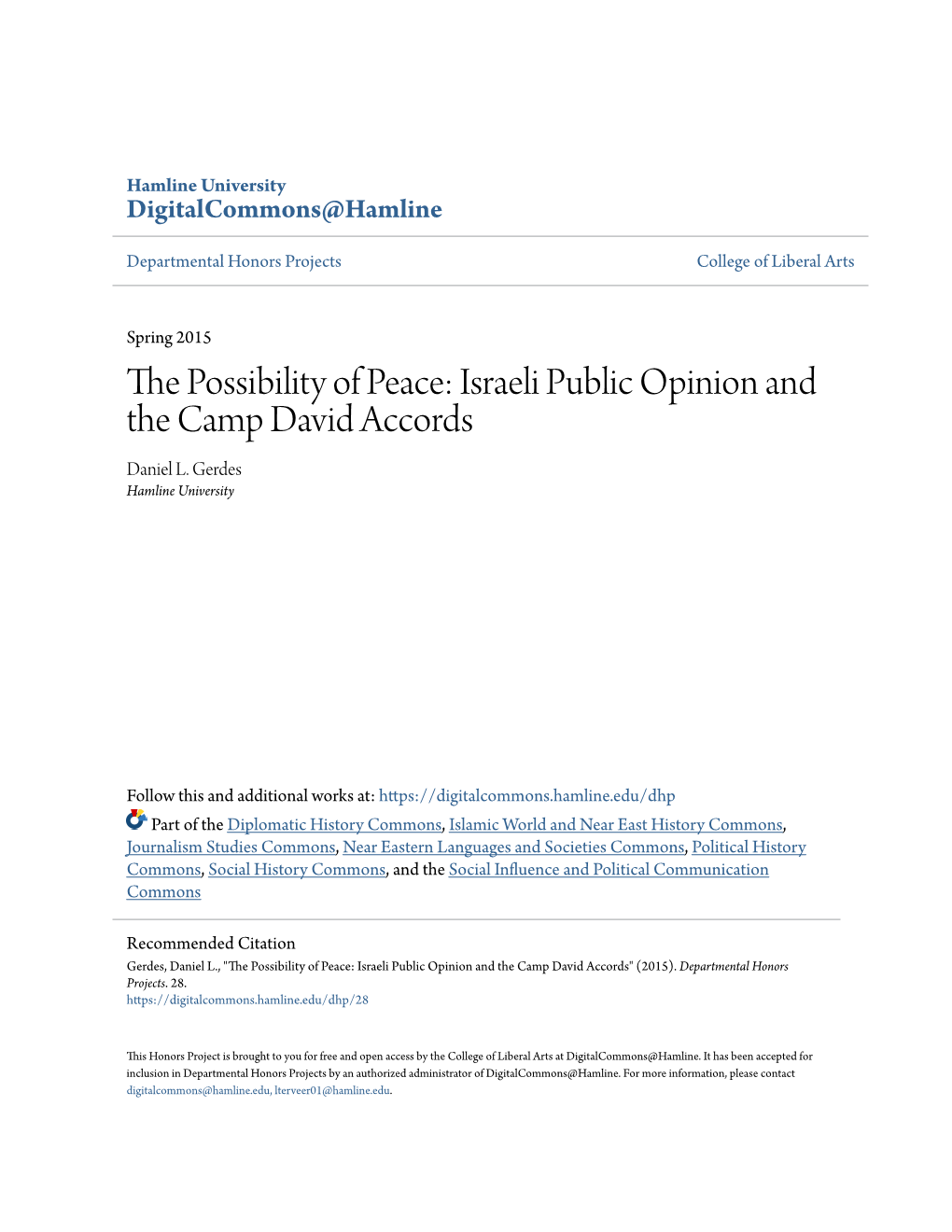 Israeli Public Opinion and the Camp David Accords Daniel L