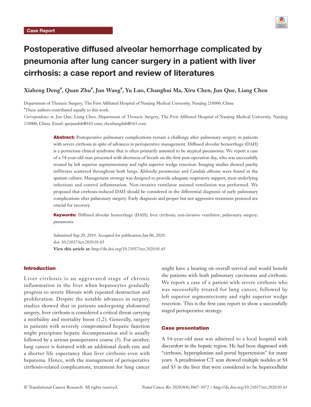 Postoperative Diffused Alveolar Hemorrhage Complicated By