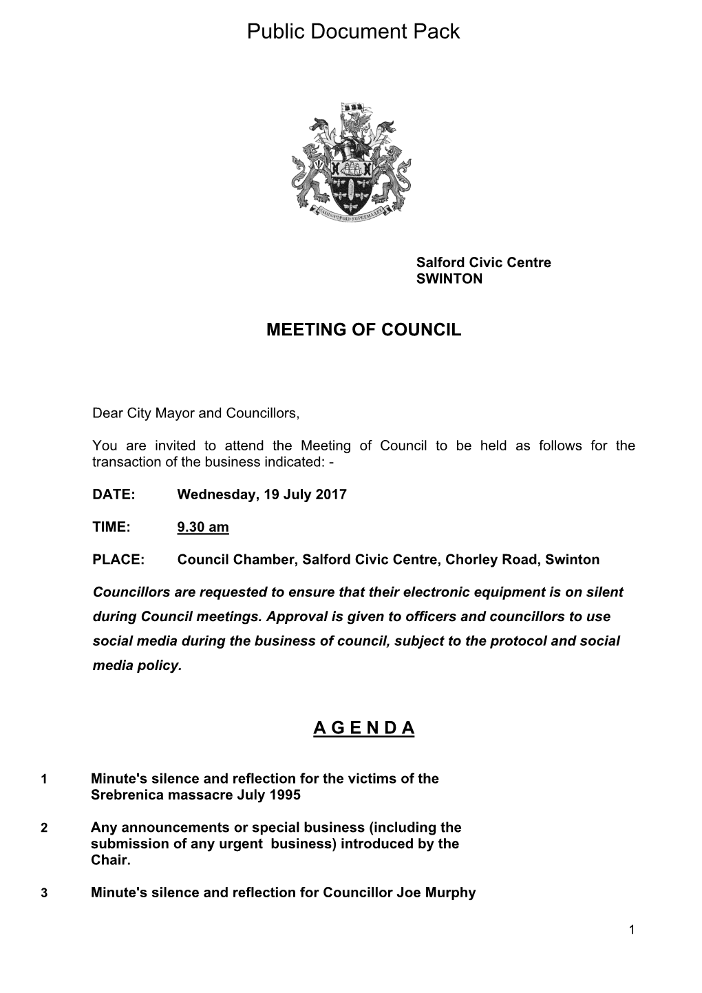 (Public Pack)Agenda Document for Council, 19/07/2017 09:30