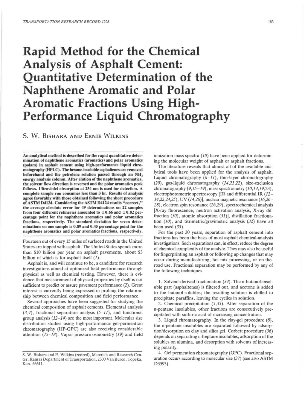 Rapid Method for the Chemical Analysis of Asphalt Cement