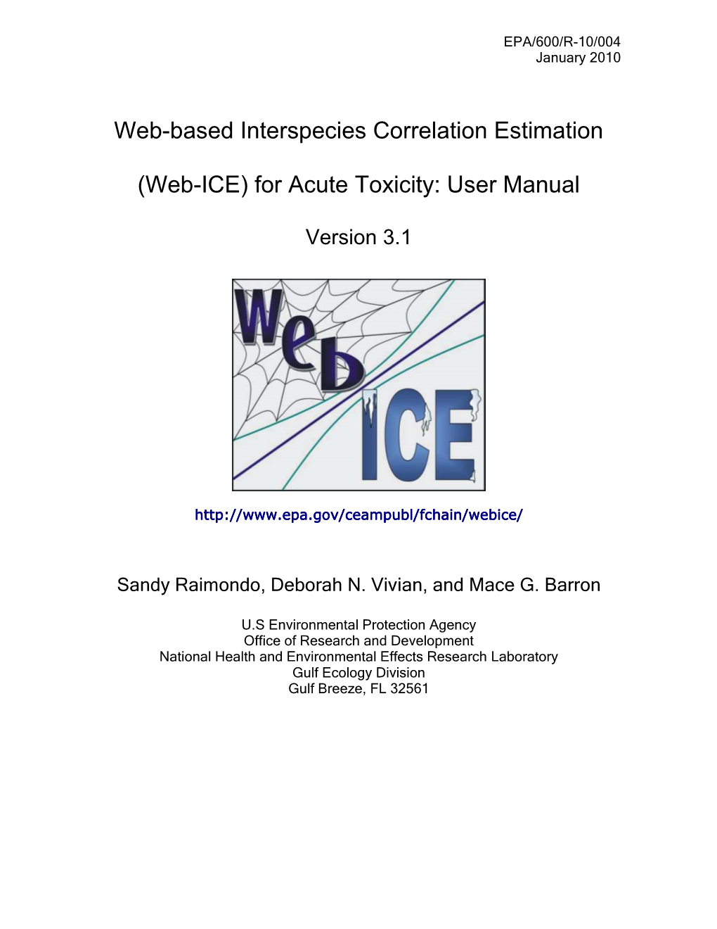 (Web-ICE) for Acute Toxicity: User Manual