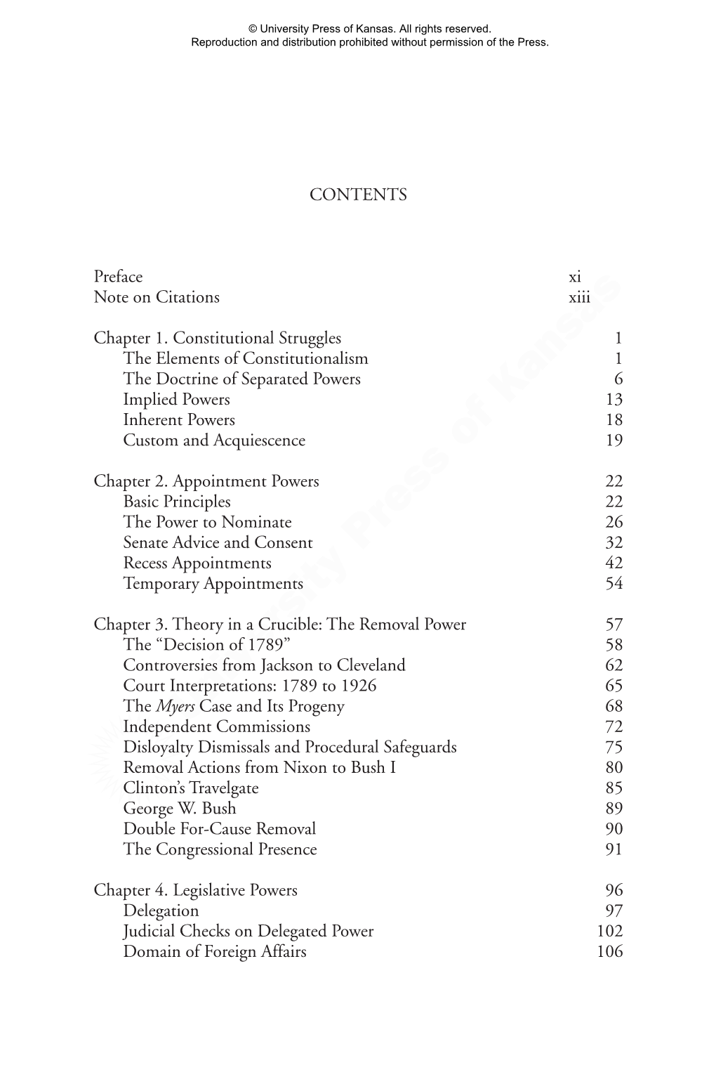 Preface Xi Note on Citations Xiii Chapter 1. Constitutional Struggles 1 the Elements of Constitutionalism 1 the Doctrine Of