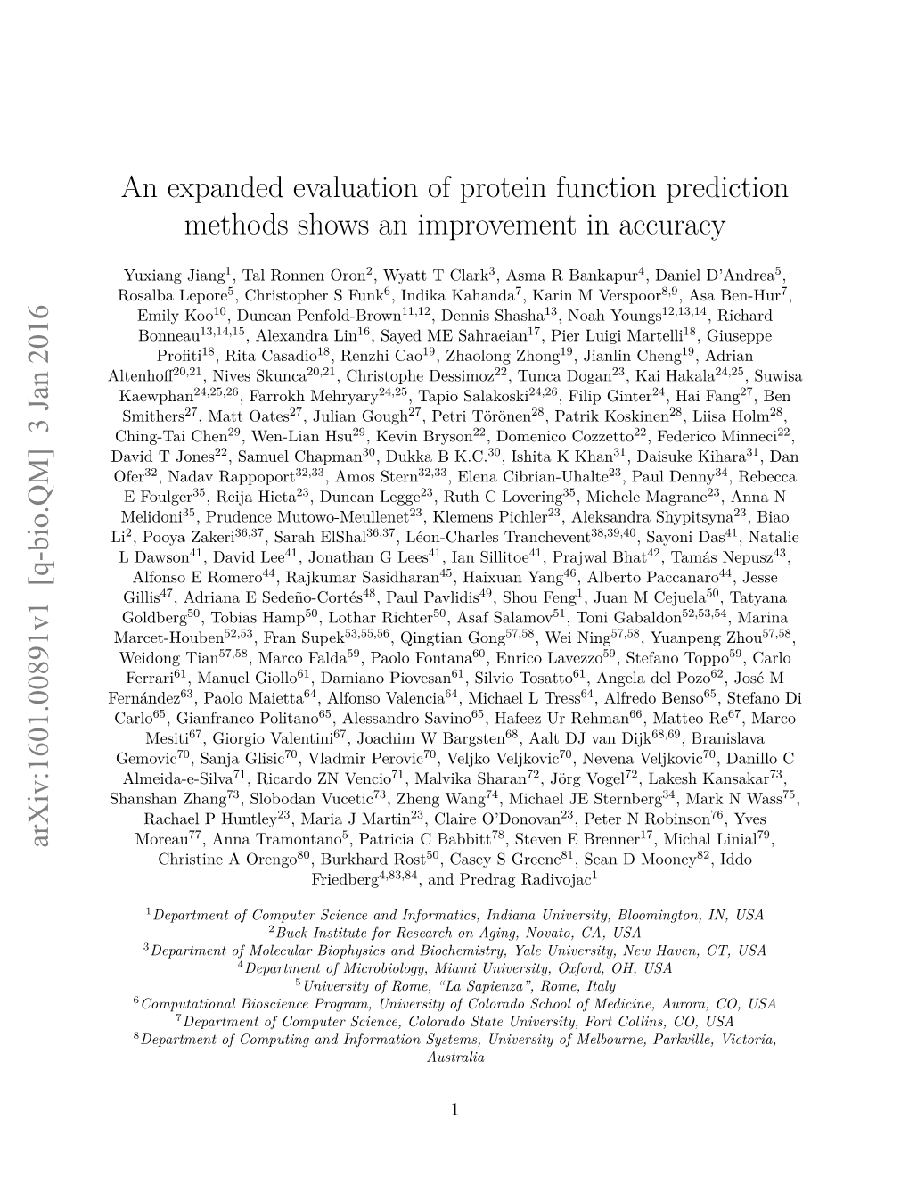 An Expanded Evaluation of Protein Function Prediction Methods Shows an Improvement in Accuracy