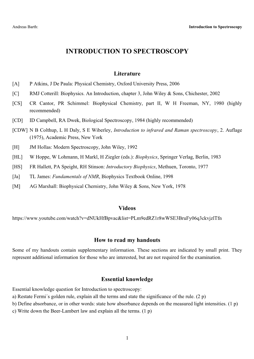 Introduction to Spectroscopy