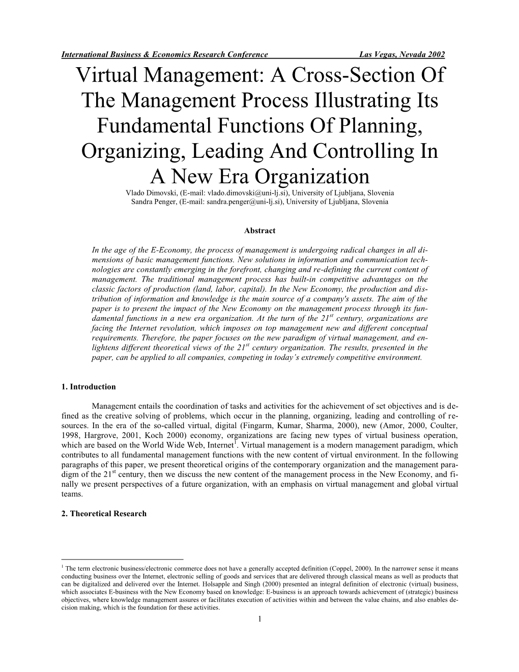 Virtual Management: a Cross-Section of the Management Process Illustrating Its Fundamental Functions of Planning, Organizing