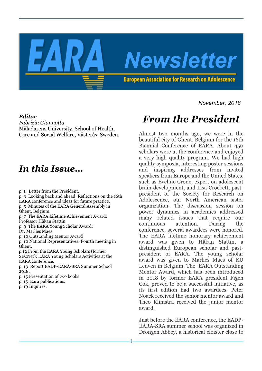 EARA Newsletter November 2018