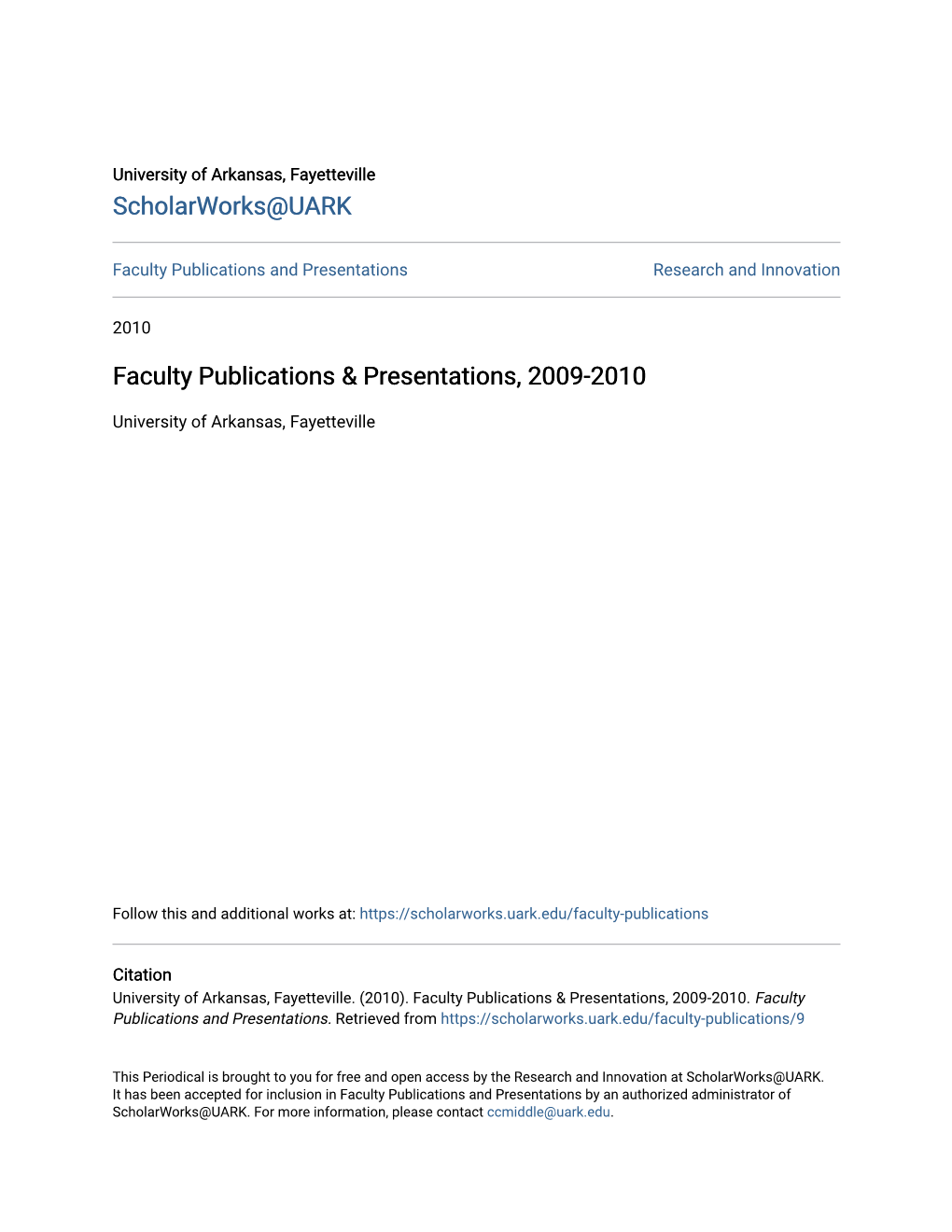 Faculty Publications & Presentations, 2009-2010