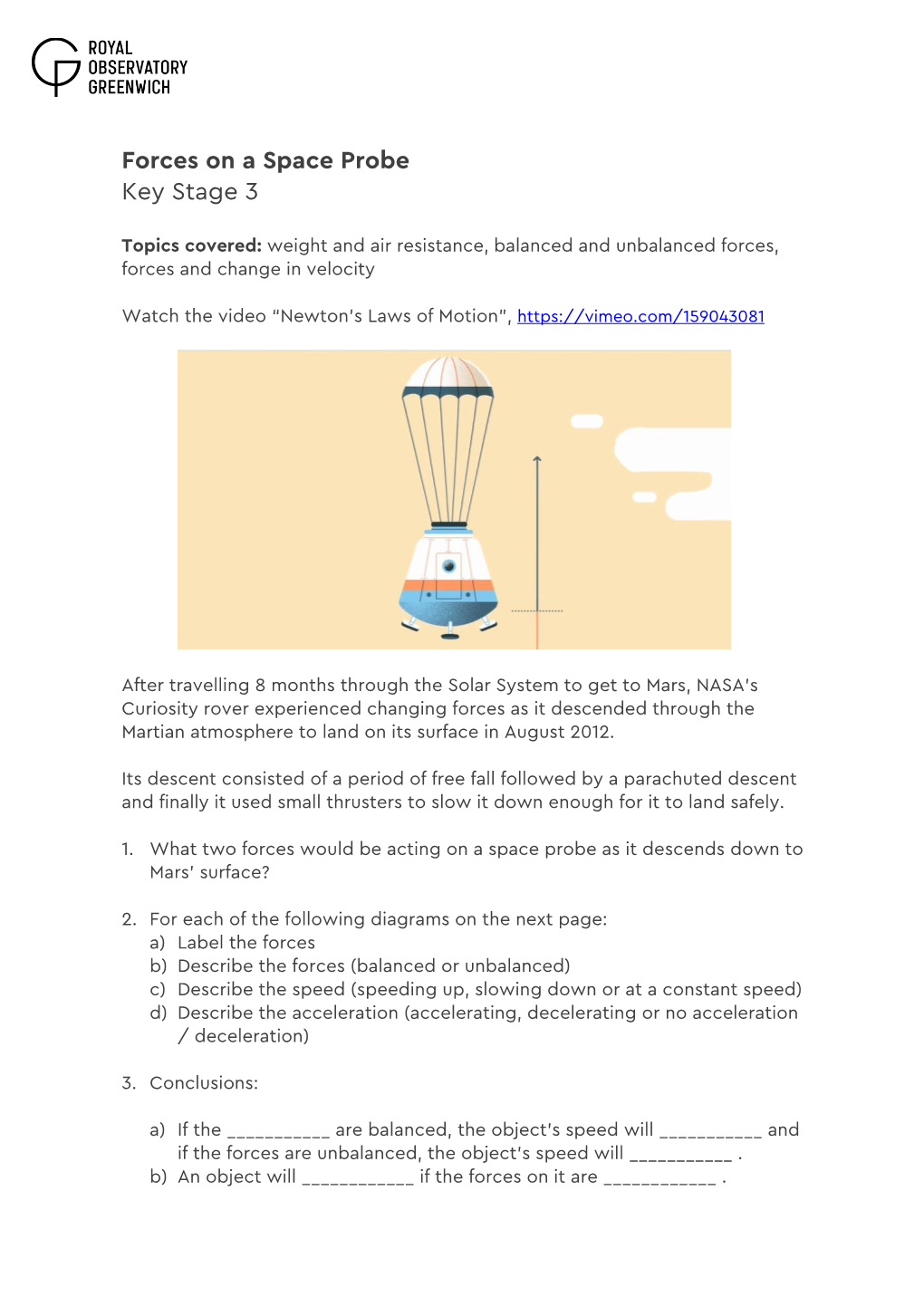 Forces on a Space Probe Key Stage 3