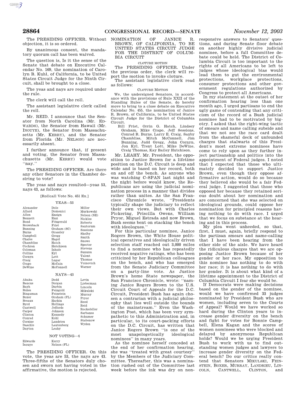 CONGRESSIONAL RECORD—SENATE November 12, 2003 the PRESIDING OFFICER