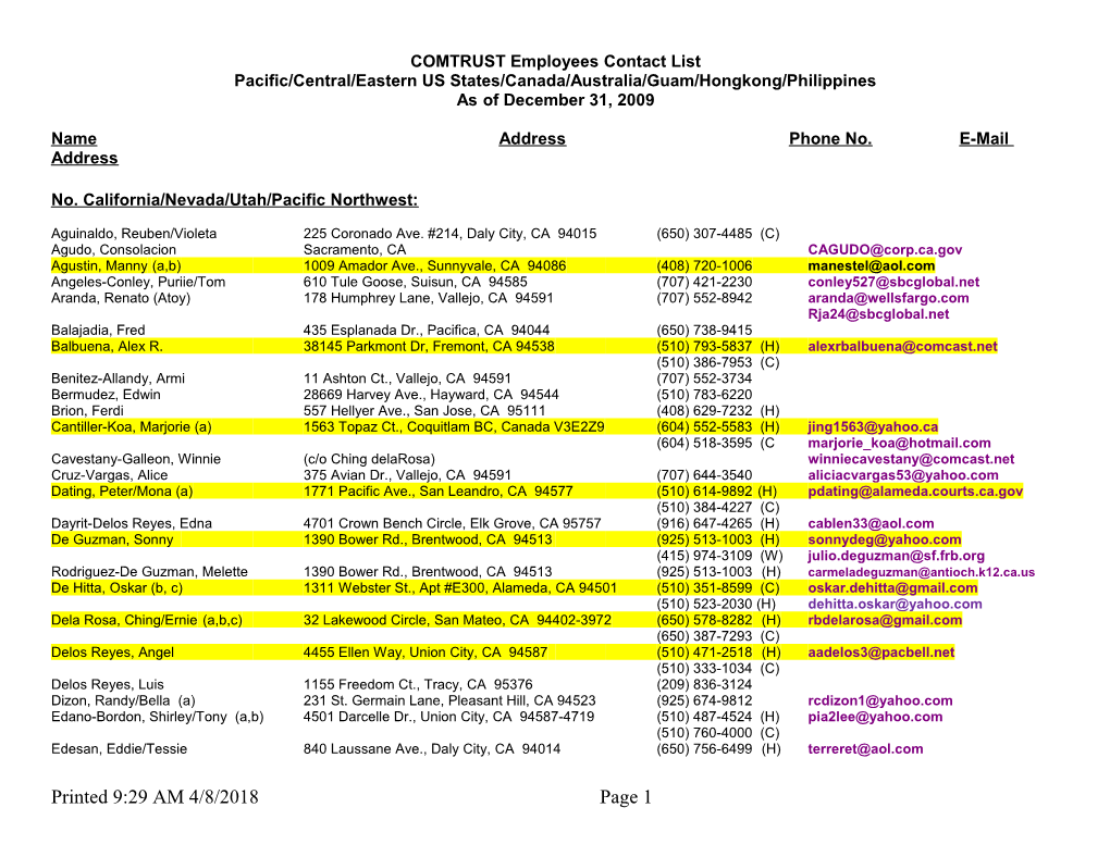 Listing of Ex-Comtrust Employees in the SF Bay Area