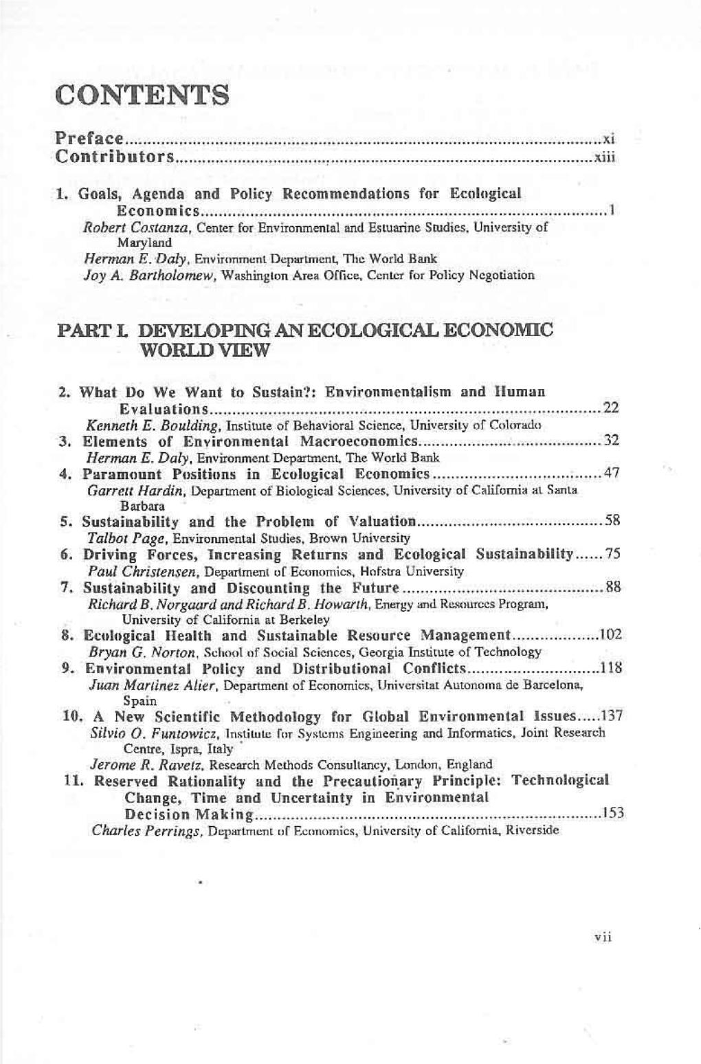 21. Assuring Sustainability of Ecological Economic Systems 331 Robert Costama, Center for Environmental and Estuarinc Studie*, University of Maryland 22