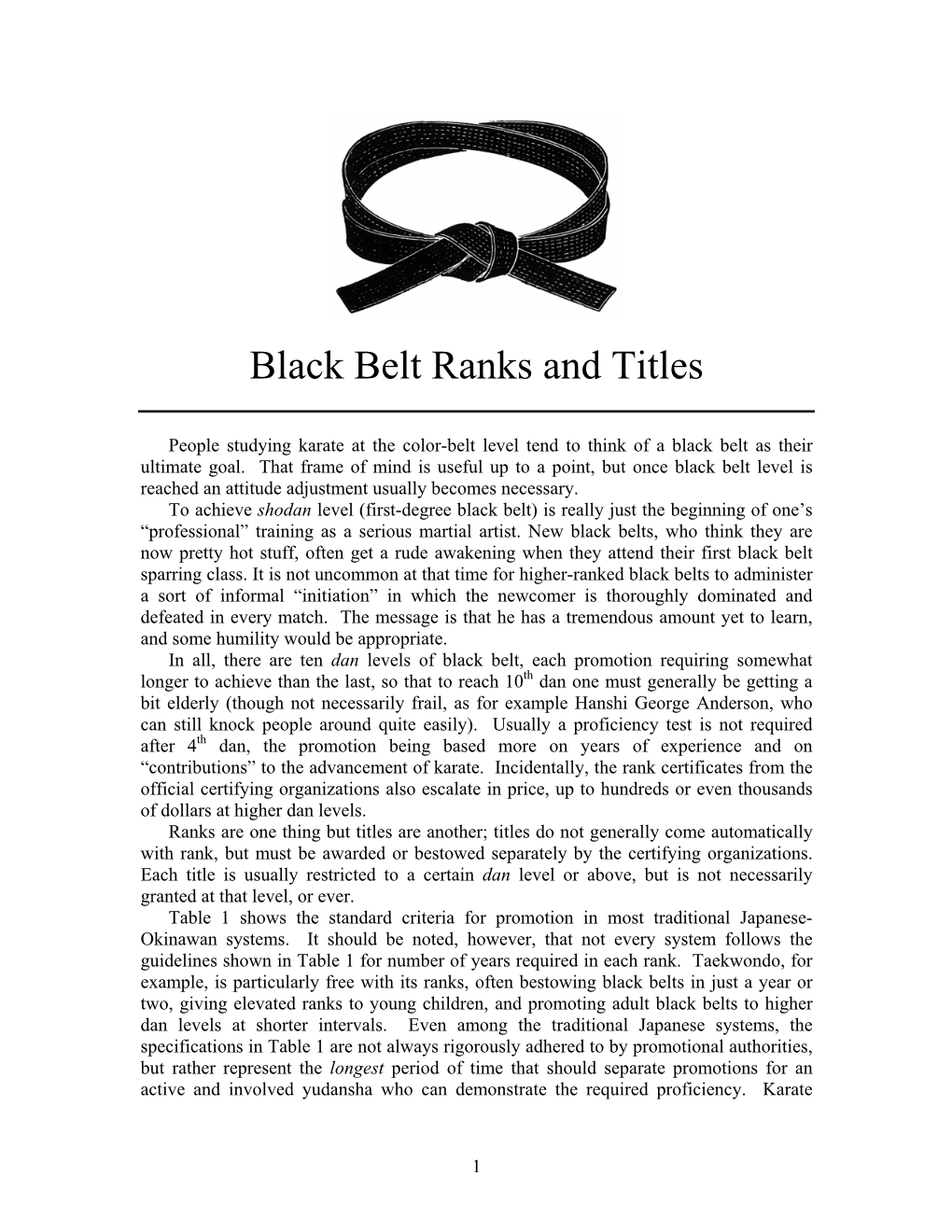 Black Belt Ranks and Titles