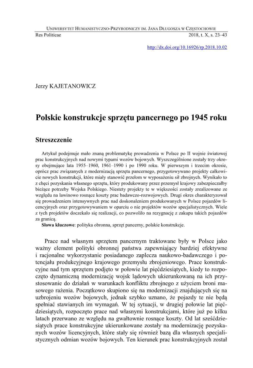 Polskie Konstrukcje Sprzętu Pancernego Po 1945 Roku