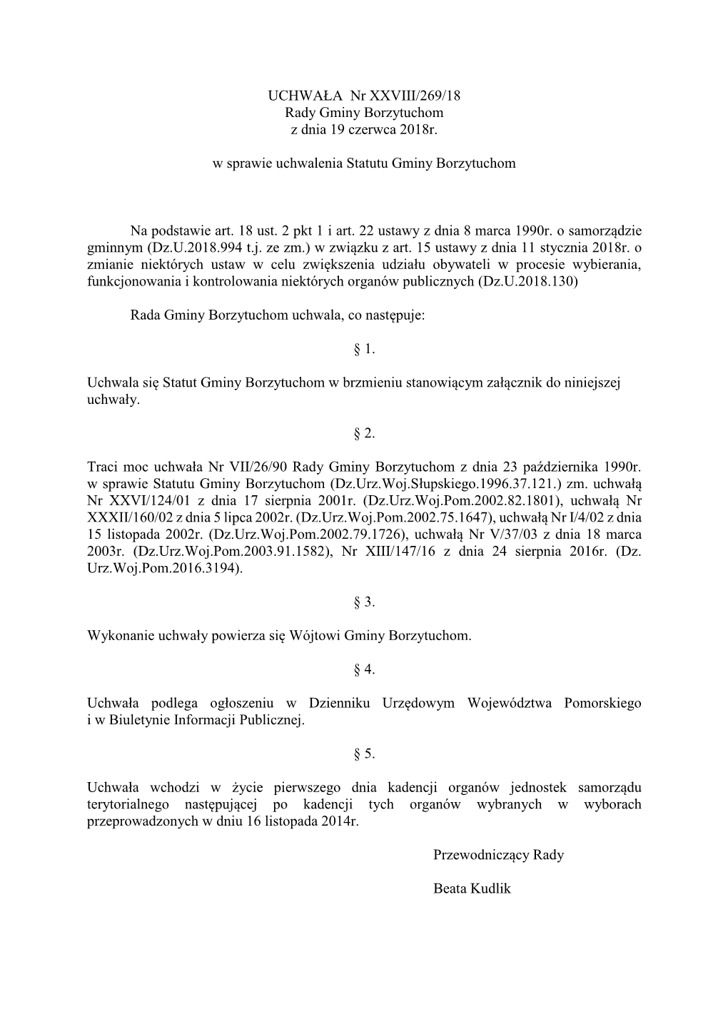 Statut Gminy Borzytuchom W Brzmieniu Stanowiącym Załącznik Do Niniejszej Uchwały