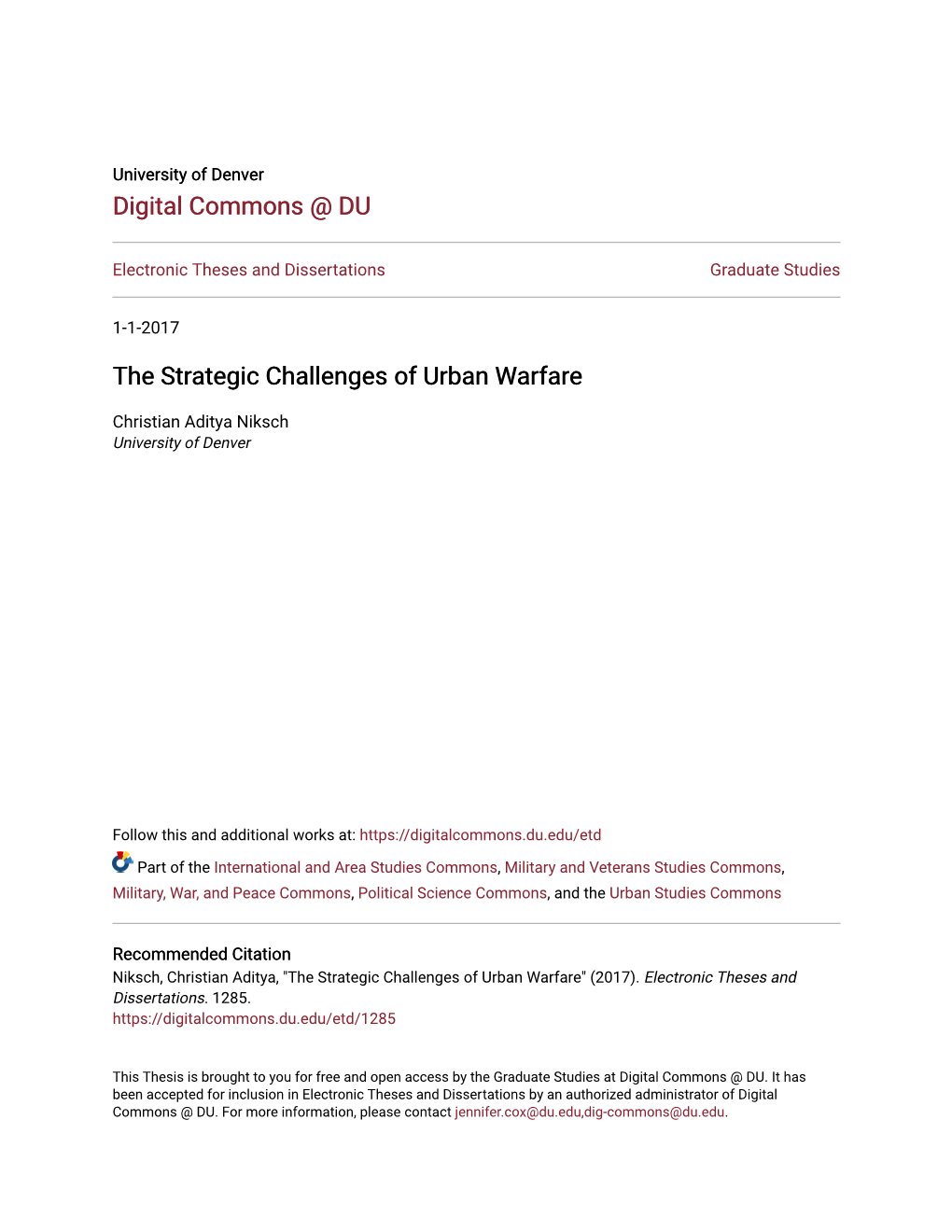 The Strategic Challenges of Urban Warfare